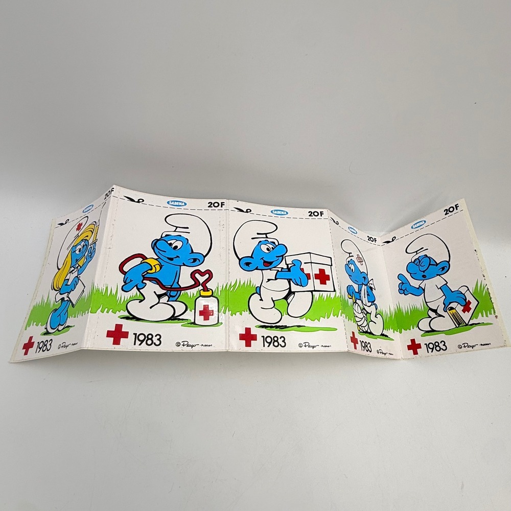 Vintage 1983 Smurfs Red Cross Belgium Sabena Airline Stamp Booklet Peyo 20F Rare